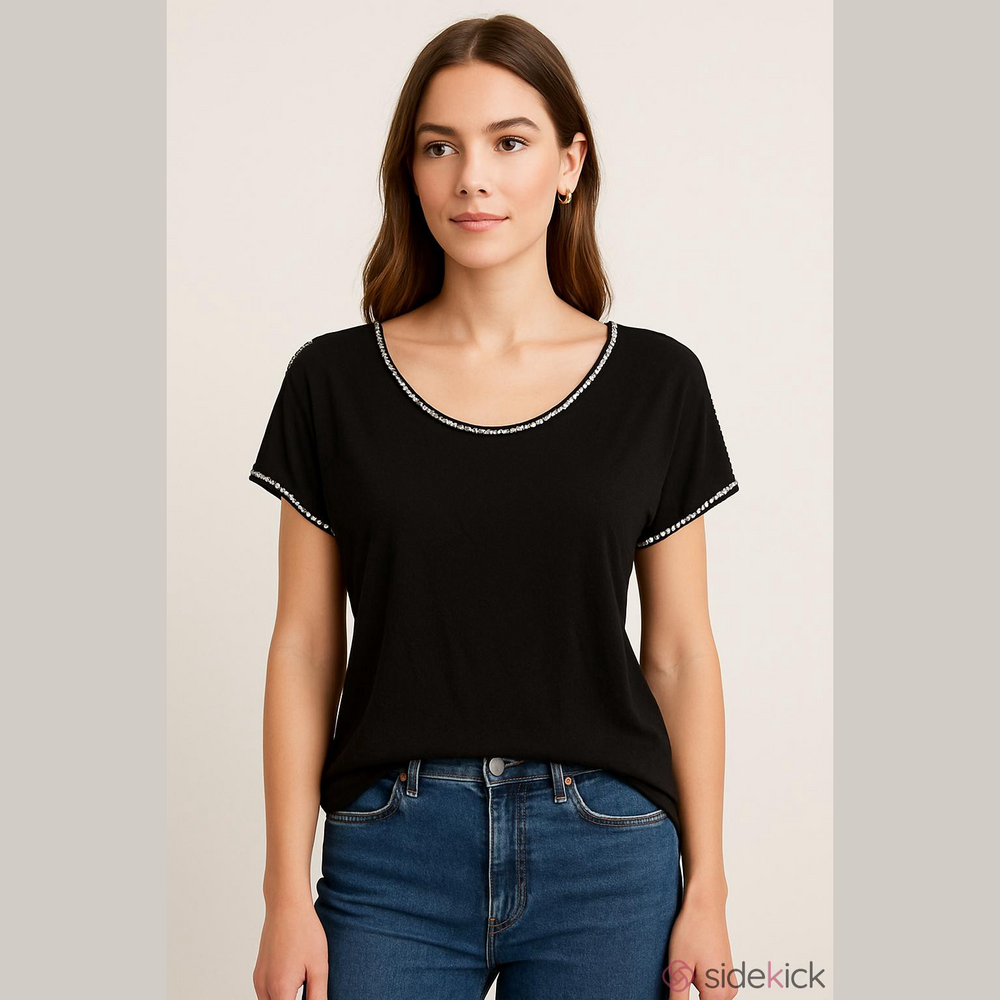 INC International Concepts Black Top with Rhinestone Trim